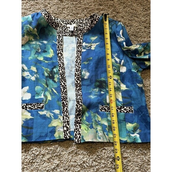 Chicos Blazer Women's 3 XL 16 Open Front Cotton Jacket Floral Animal 3/4 Sleeves - Picture 7 of 8